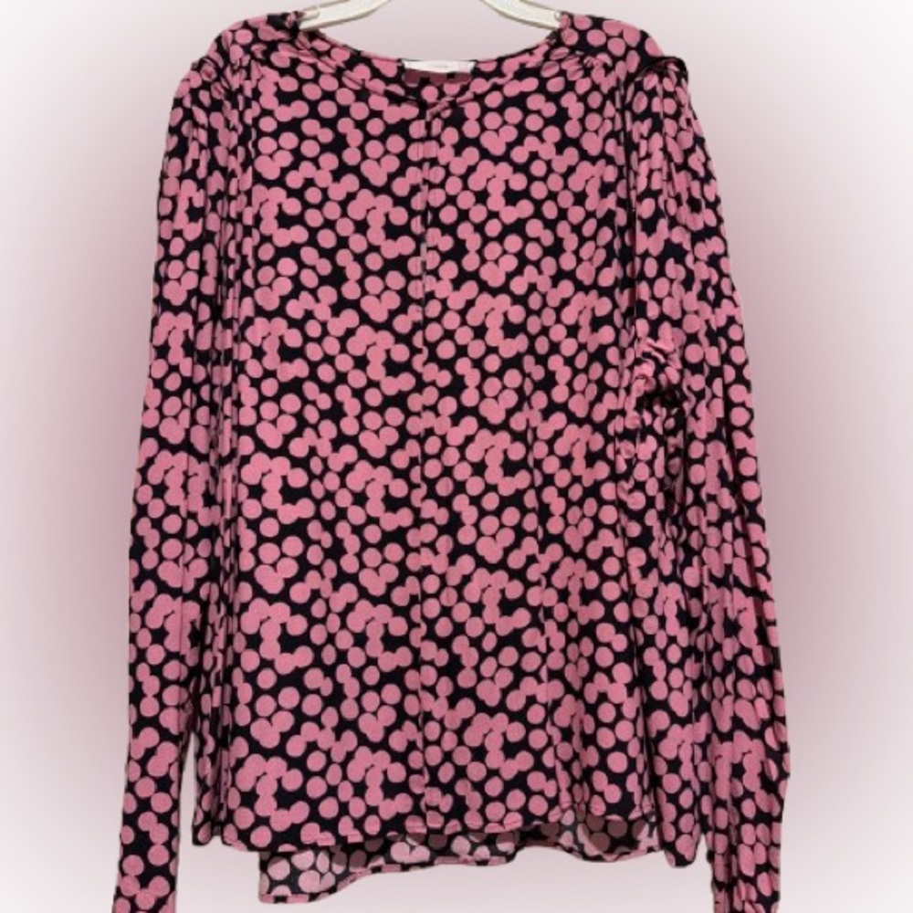 Mango Black & Pink Polka-Dot Long Sleeve Blouse